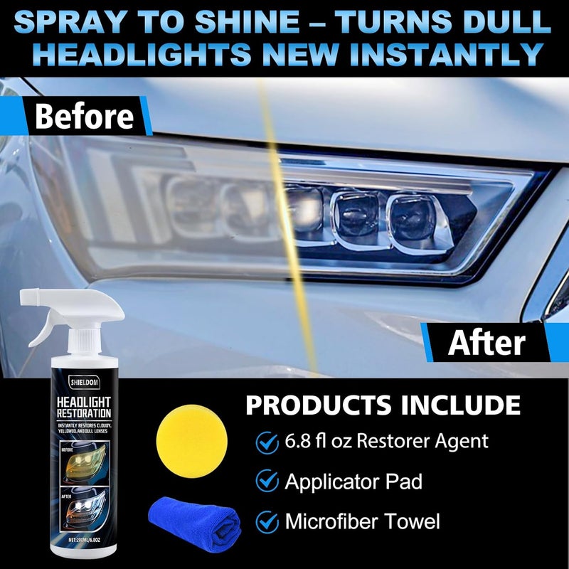 SHIELDOM Headlight Restoration Headlamp Cleaner Instantly Restores Yellowed Oxidation & Cloudy Lens Clean & Renew Dull Headlights Back to Like New, Portable Restorer Spray for All Cars Lamps 6.8 fl oz - Image 2